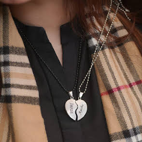 Customized broken heart couple necklace